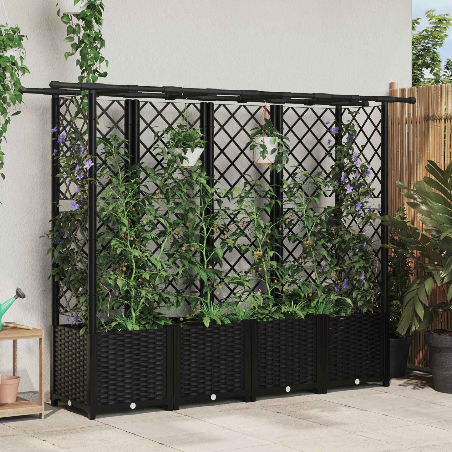 Raised Bed with Trellis and Roof Black 203 x 40 x 138 cm PP