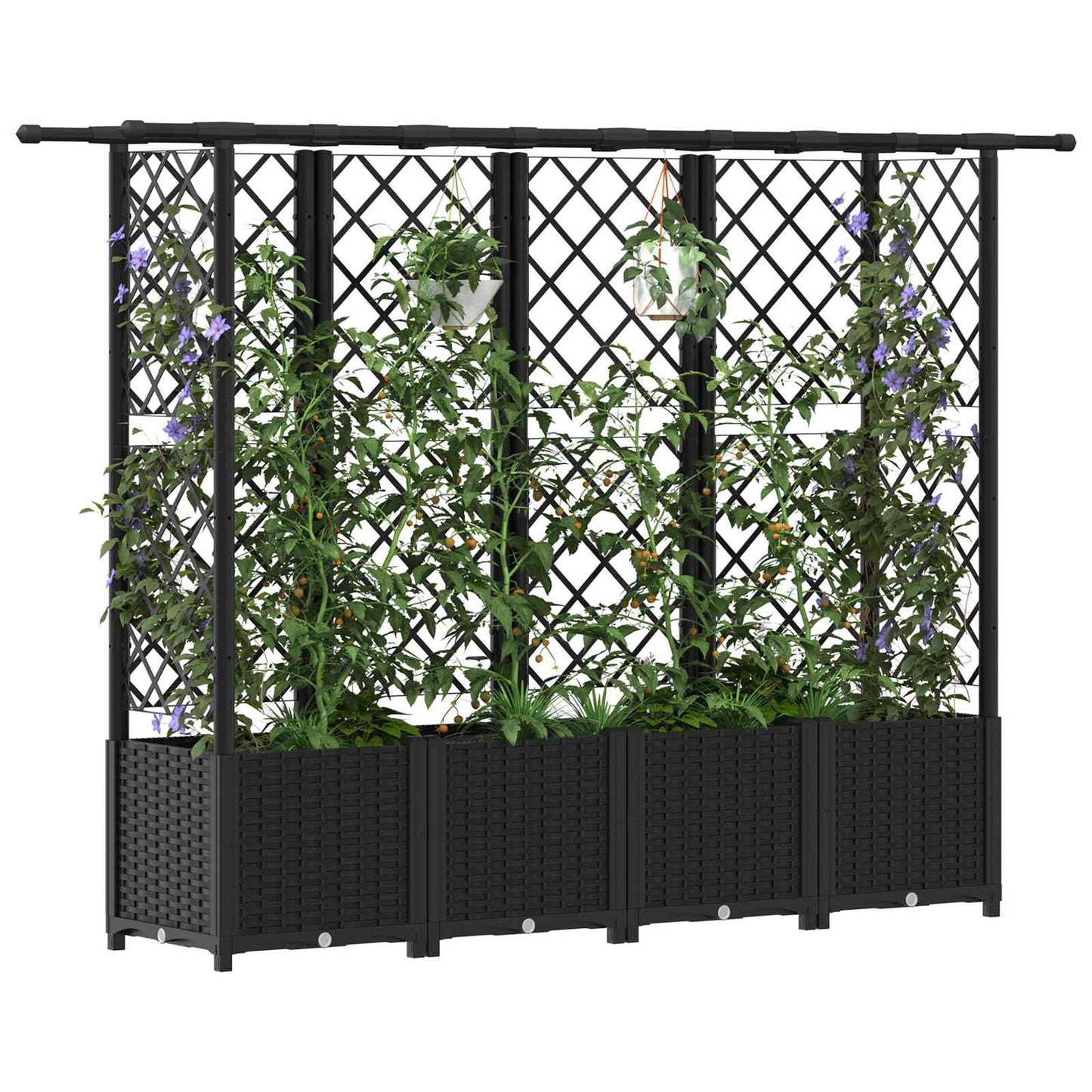 Raised Bed with Trellis and Roof Black 203 x 40 x 138 cm PP