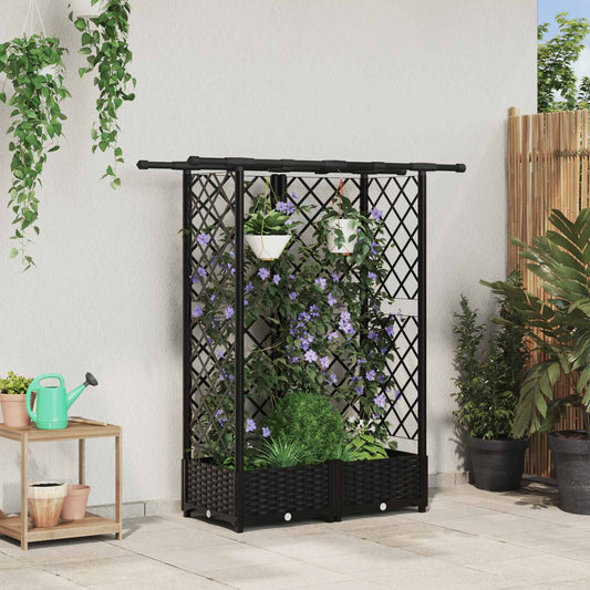Raised Bed with Trellis and Roof Black 124 x 40 x 121 cm PP