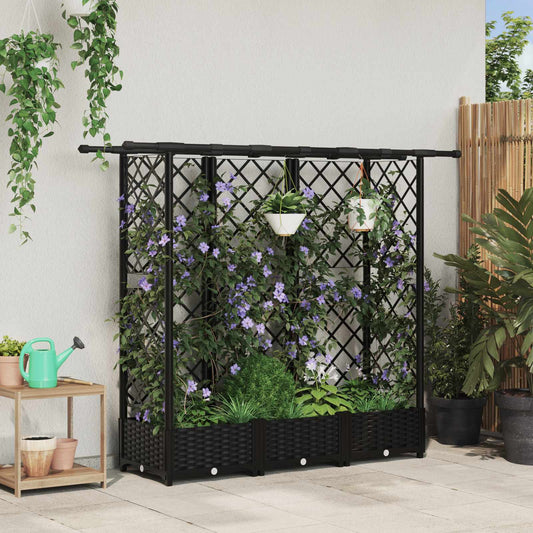 Raised Bed with Trellis and Roof Black 164 x 40 x 121 cm PP