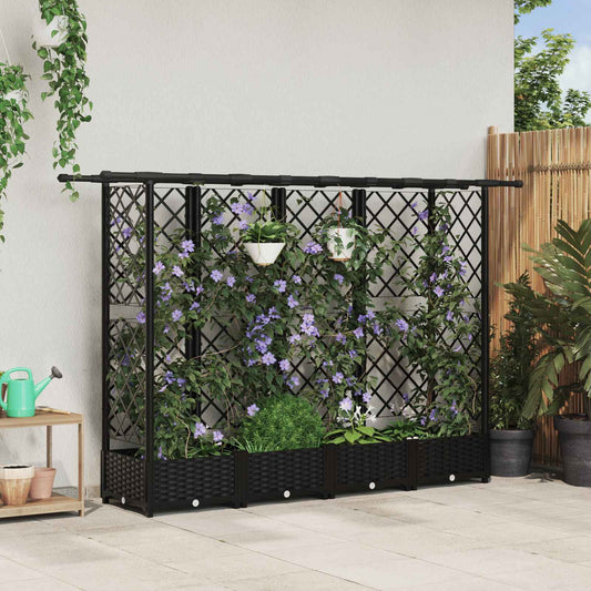 Raised Bed with Trellis and Roof Black 202.5 x 40 x 121 cm PP