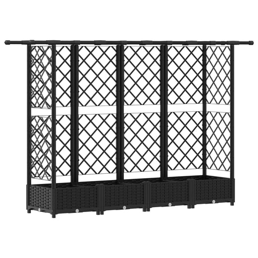 Raised Bed with Trellis and Roof Black 202.5 x 40 x 121 cm PP