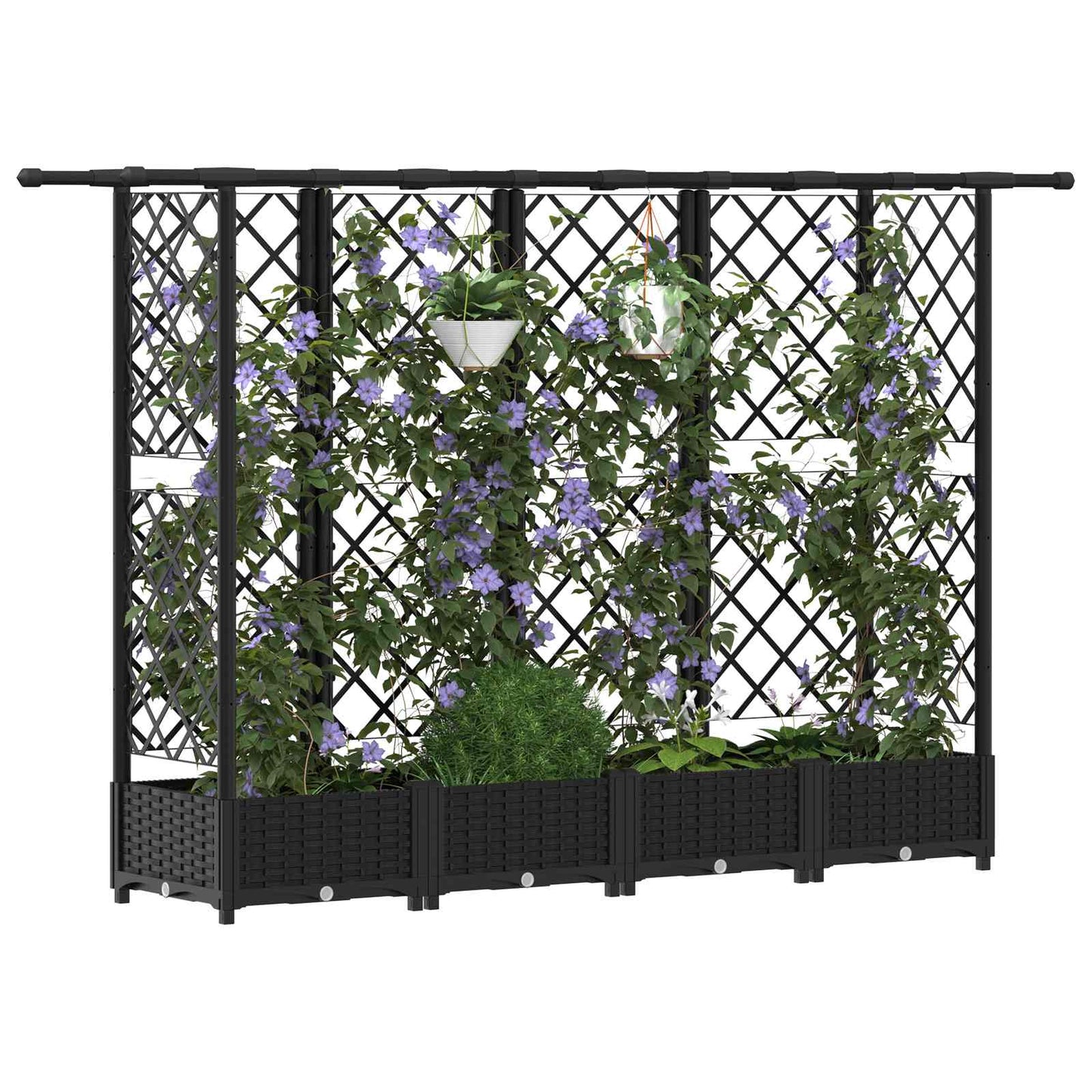 Raised Bed with Trellis and Roof Black 202.5 x 40 x 121 cm PP