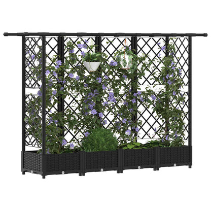 Raised Bed with Trellis and Roof Black 202.5 x 40 x 121 cm PP
