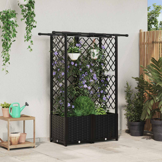 Raised Bed with Trellis and Roof Black 124 x 40 x 136 cm PP