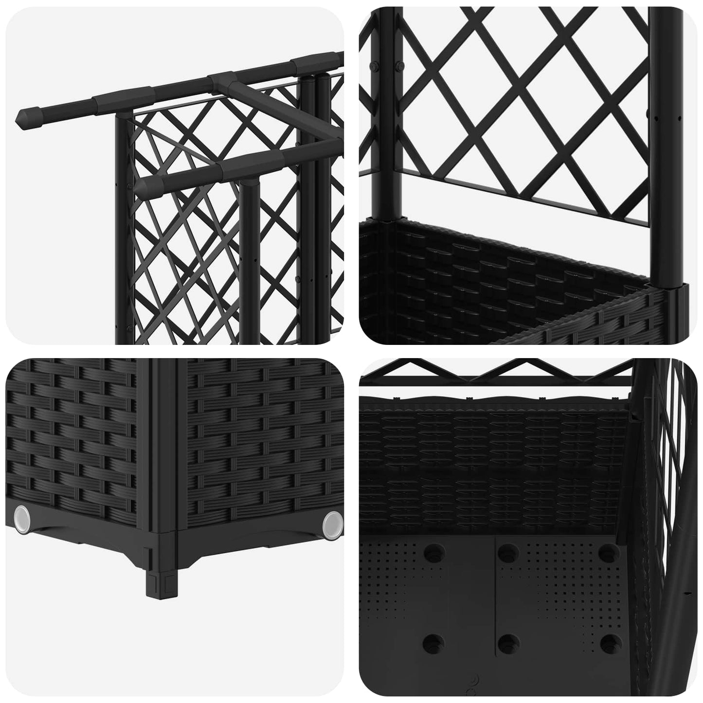 Raised Bed with Trellis and Roof Black 163.5 x 40 x 136 cm PP