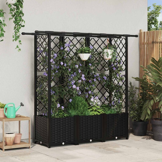 Raised Bed with Trellis and Roof Black 163.5 x 40 x 136 cm PP