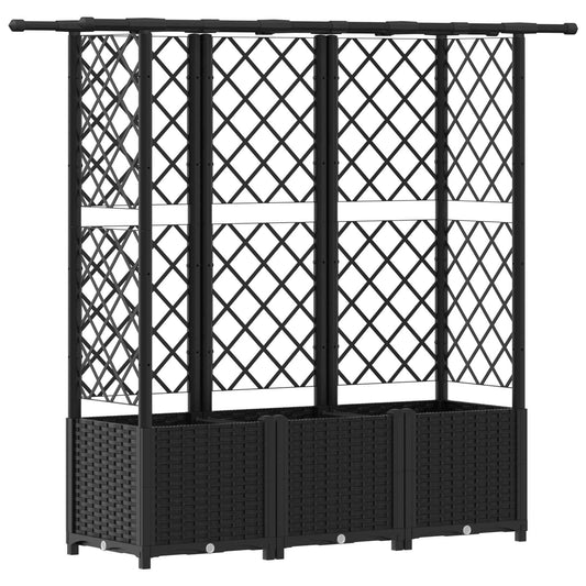 Raised Bed with Trellis and Roof Black 163.5 x 40 x 136 cm PP