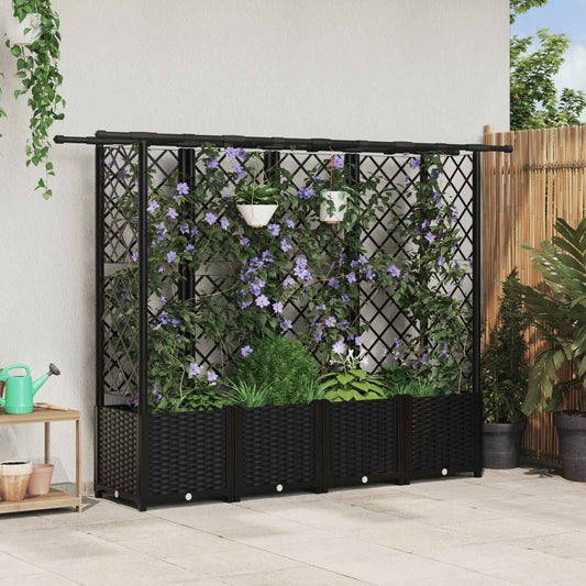 Raised Bed with Trellis and Roof Black 202 x 40 x 136 cm PP