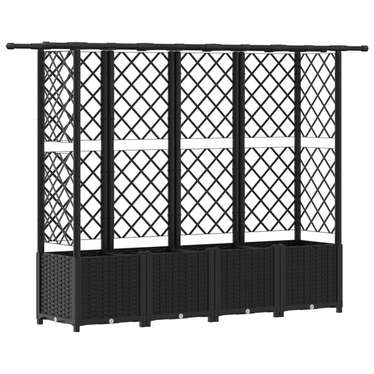 Raised Bed with Trellis and Roof Black 202 x 40 x 136 cm PP