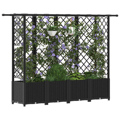 Raised Bed with Trellis and Roof Black 202 x 40 x 136 cm PP
