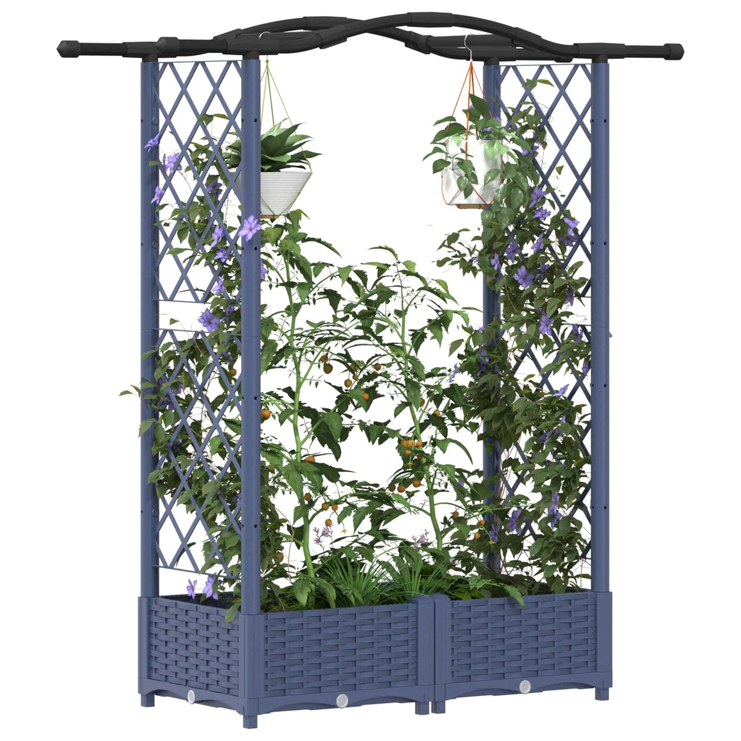 Raised Bed with Trellis and Roof Grey 124 x 40 x 125 cm PP