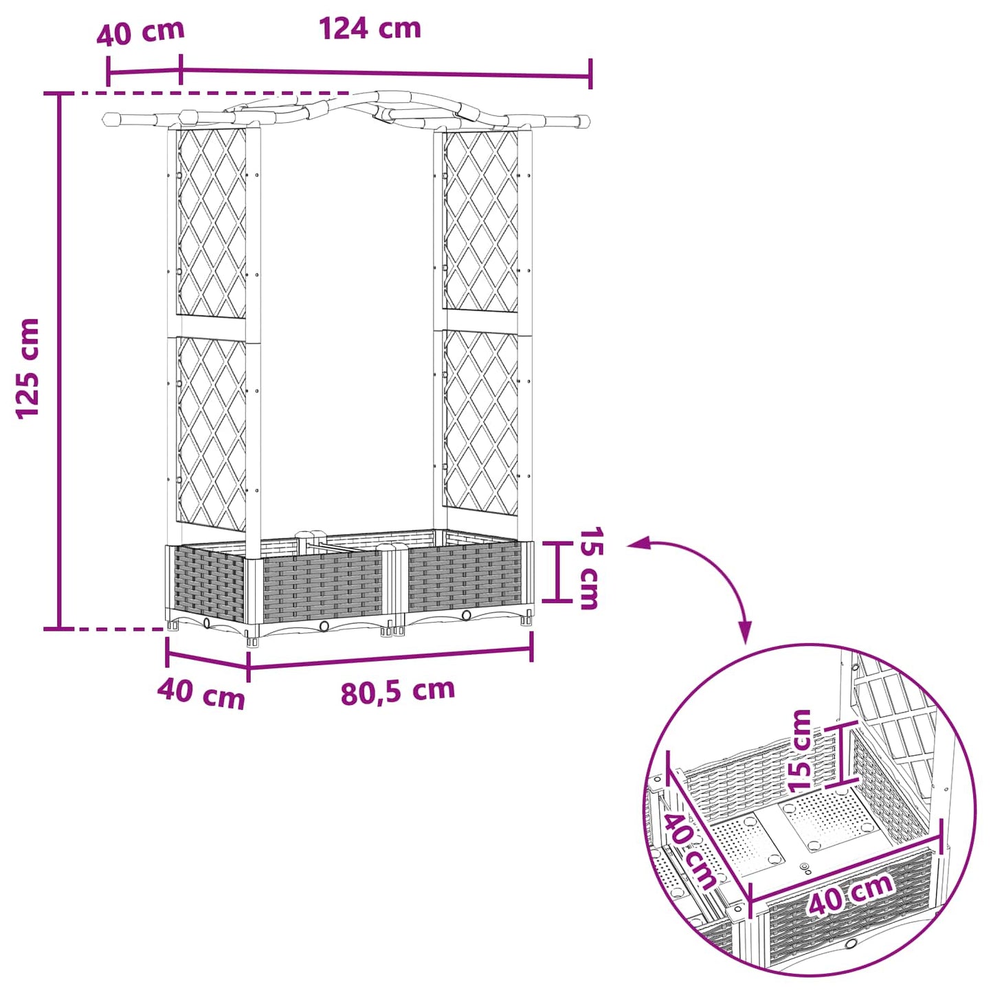 Raised Bed with Trellis and Roof Grey 124 x 40 x 125 cm PP