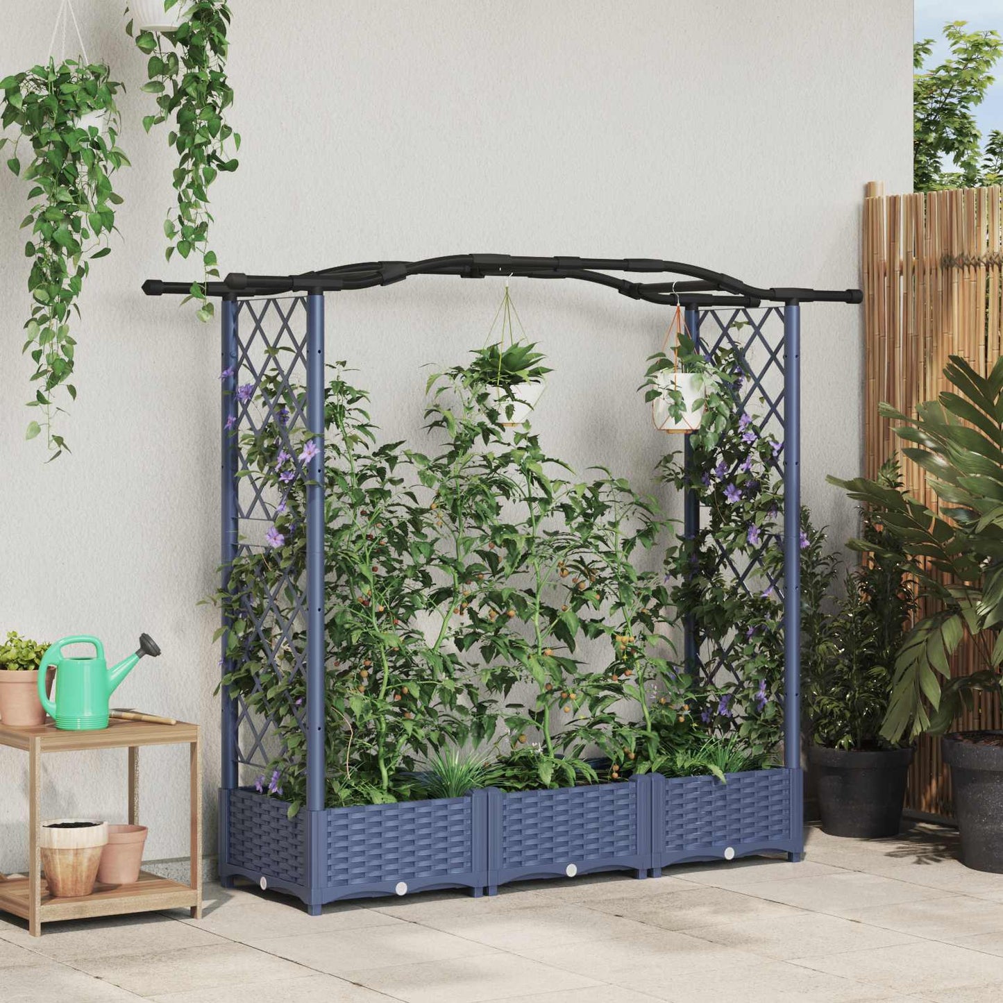 Raised Bed with Trellis and Roof Grey 169 x 40 x 125 cm PP