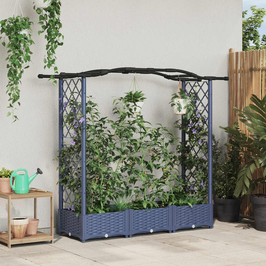 Raised Bed with Trellis and Roof Grey 169 x 40 x 123 cm PP