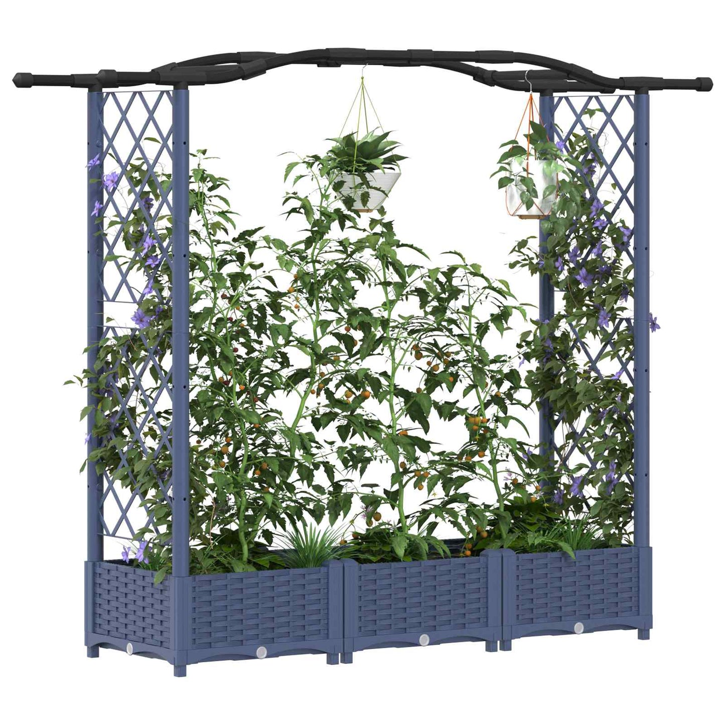 Raised Bed with Trellis and Roof Grey 169 x 40 x 125 cm PP