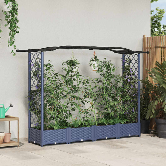 Raised Bed with Trellis and Roof Grey 207 x 40 x 123 cm PP