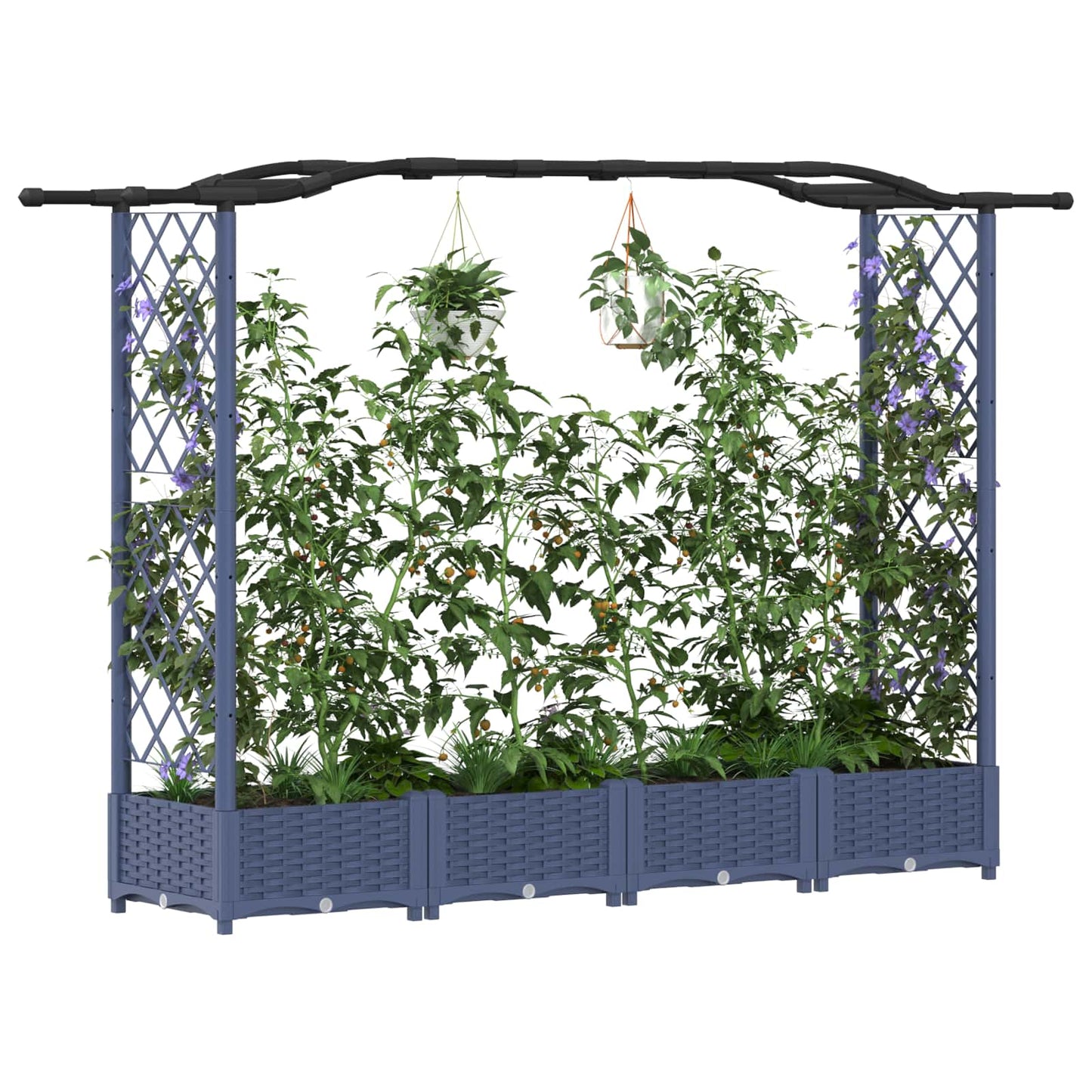 Raised Bed with Trellis and Roof Grey 207 x 40 x 126 cm PP