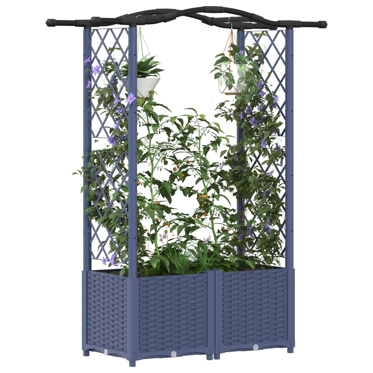 Raised Bed with Trellis and Roof Grey 125 x 40 x 138 cm PP