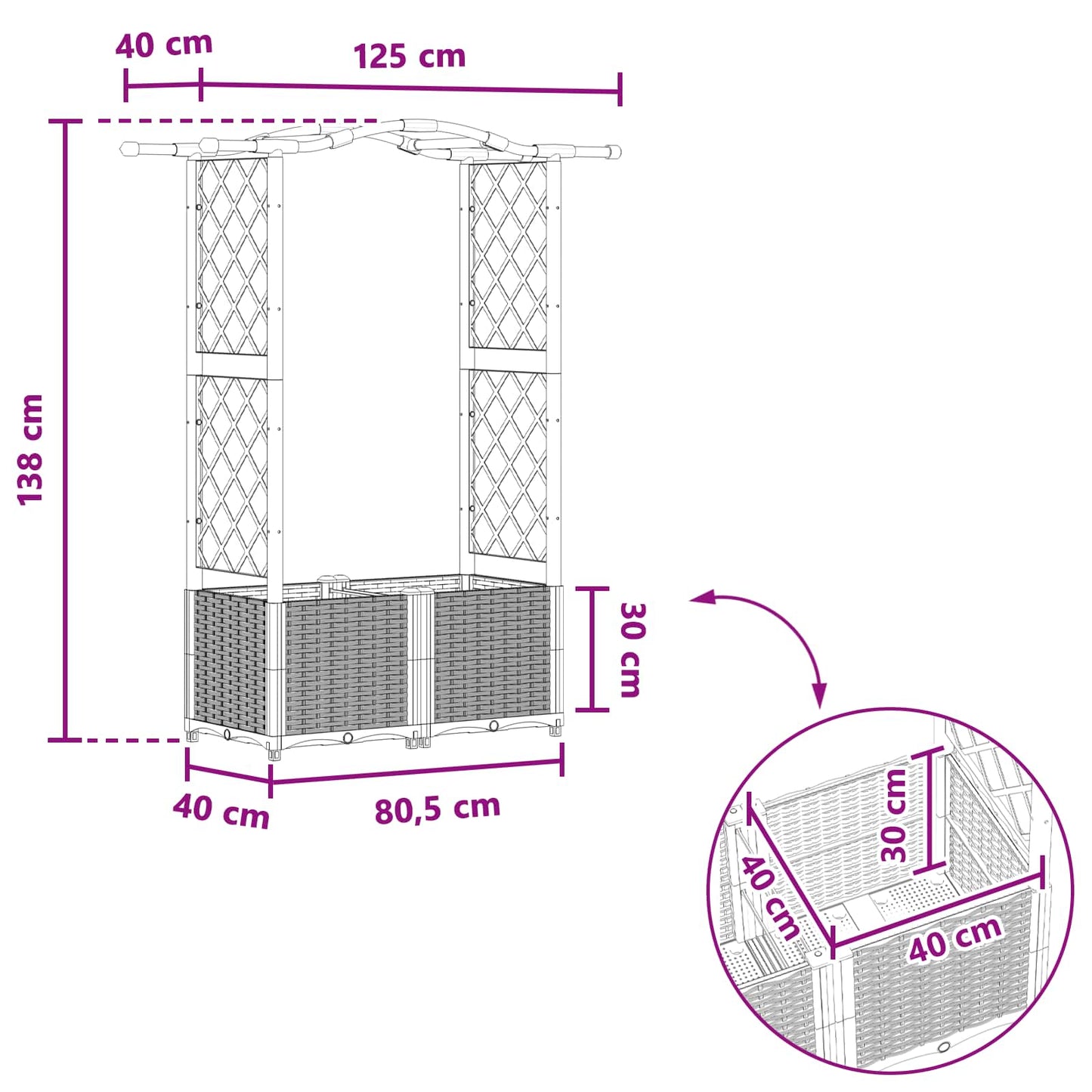 Raised Bed with Trellis and Roof Grey 125 x 40 x 138 cm PP
