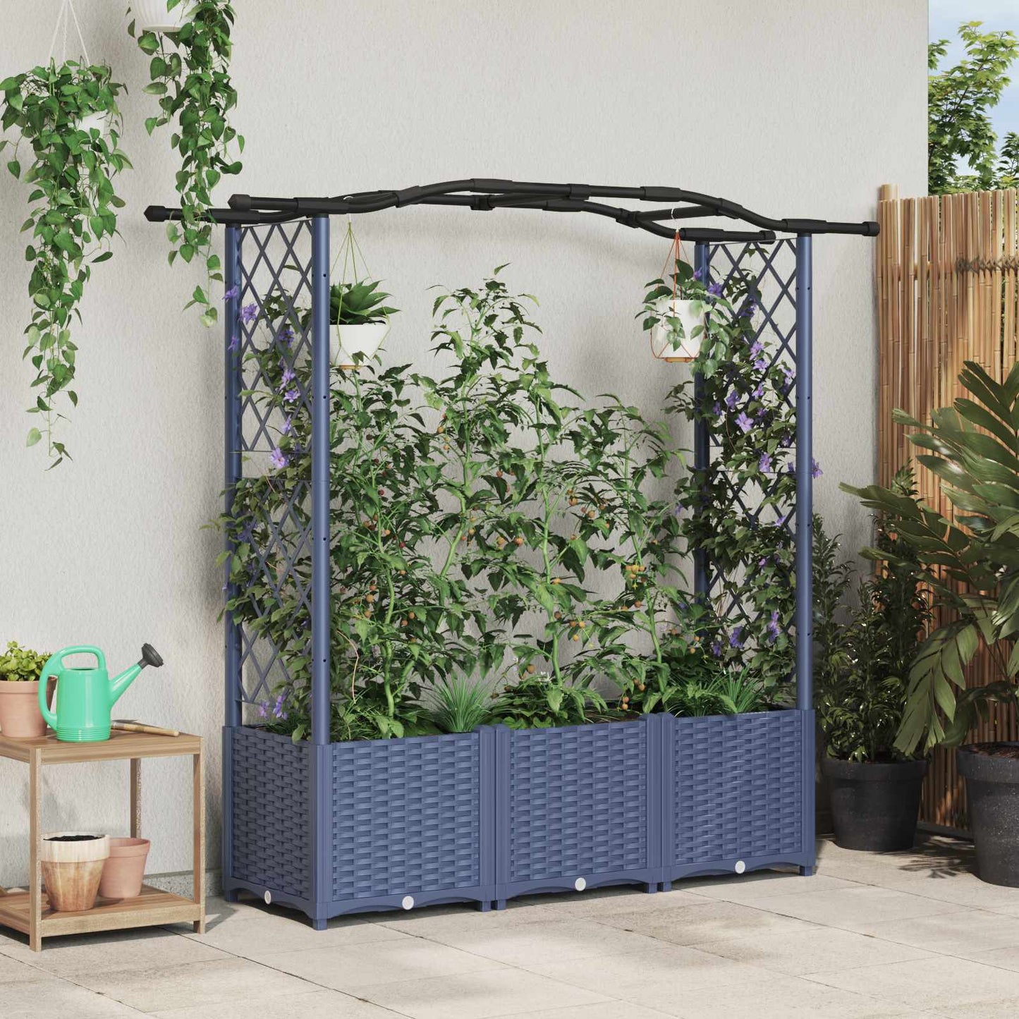 Raised Bed with Trellis and Roof Grey 164 x 40 x 142 cm PP