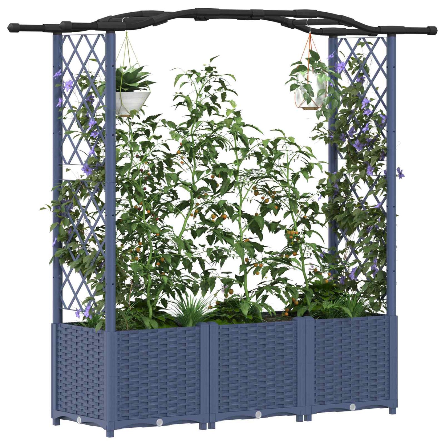 Raised Bed with Trellis and Roof Grey 164 x 40 x 142 cm PP