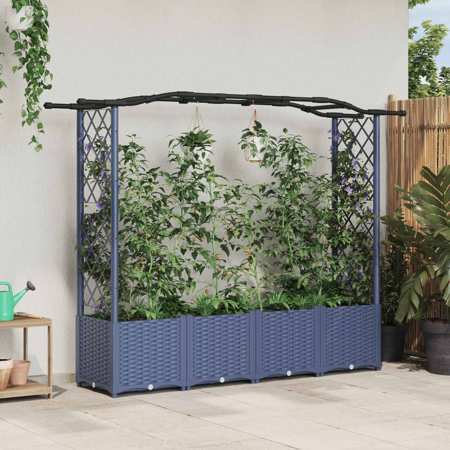 Raised Bed with Trellis and Roof Grey 204 x 40 x 141 cm PP
