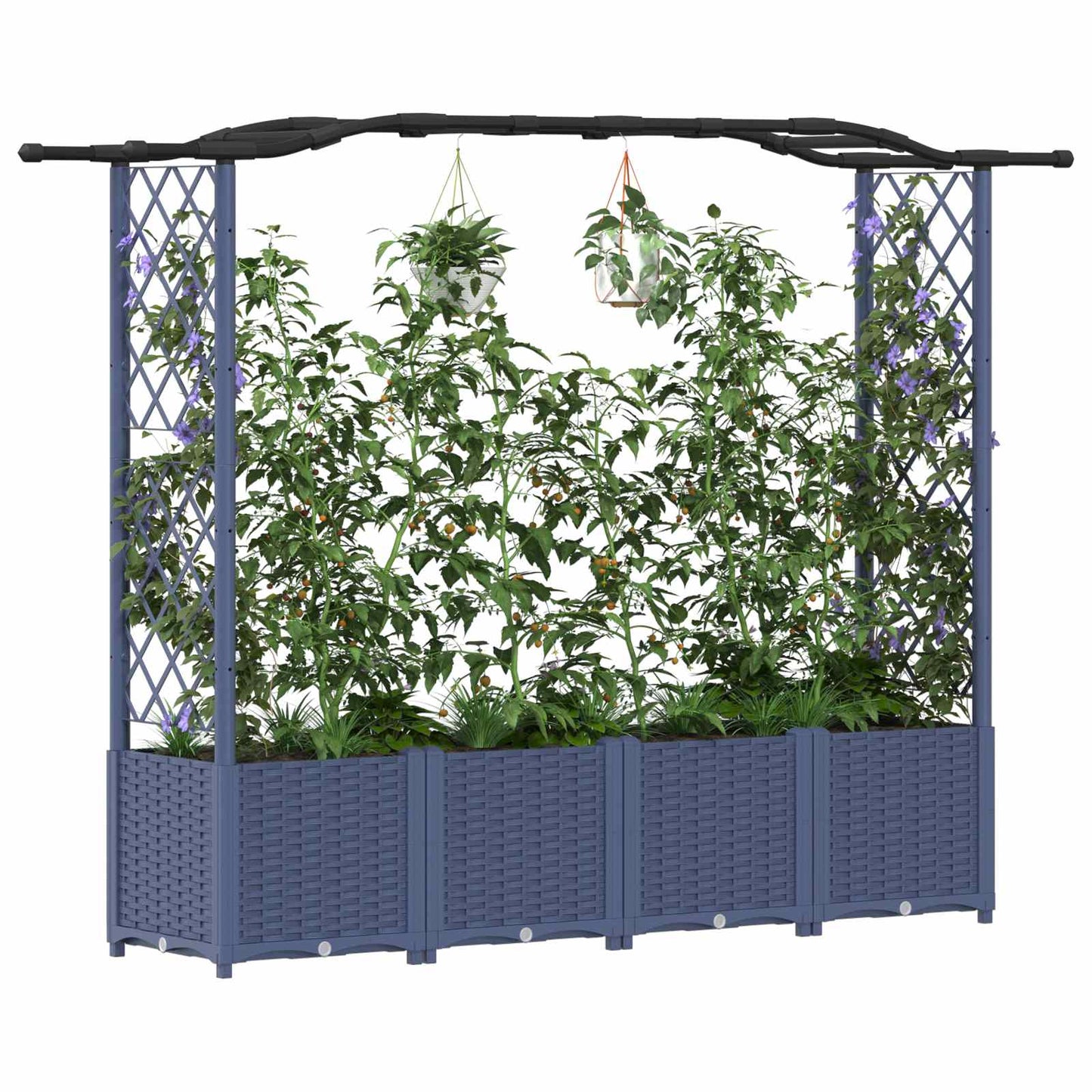 Raised Bed with Trellis and Roof Grey 204 x 40 x 141 cm PP