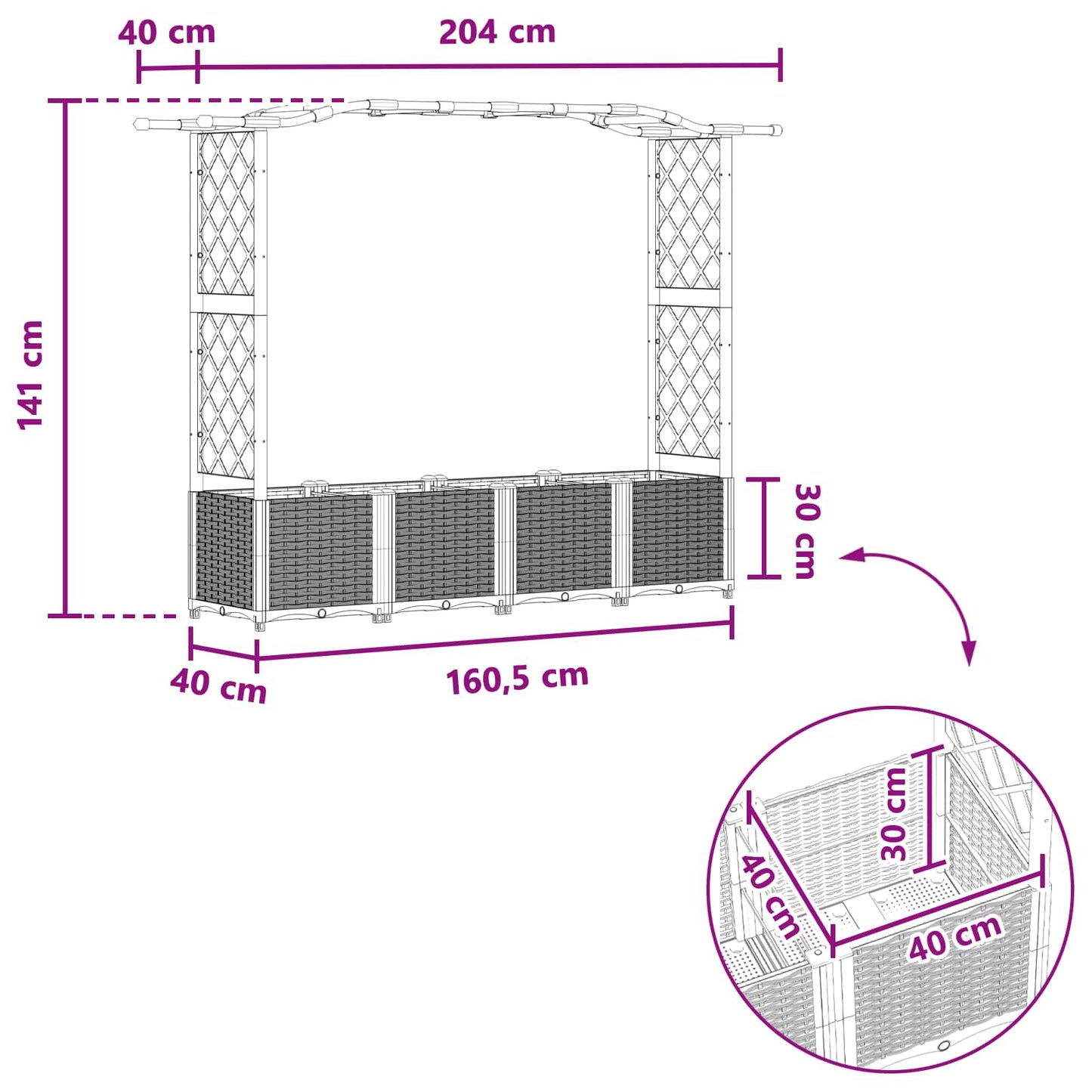 Raised Bed with Trellis and Roof Grey 204 x 40 x 141 cm PP
