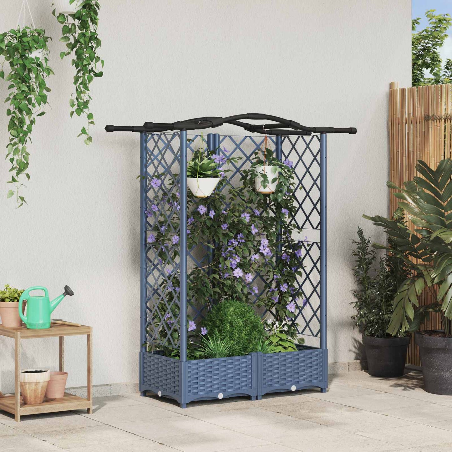 Raised Bed with Trellis and Roof Grey 124 x 40 x 126 cm PP