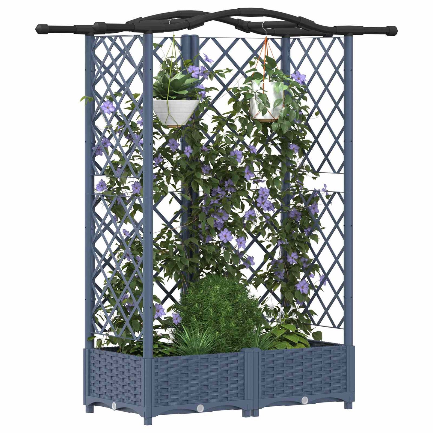 Raised Bed with Trellis and Roof Grey 124 x 40 x 126 cm PP
