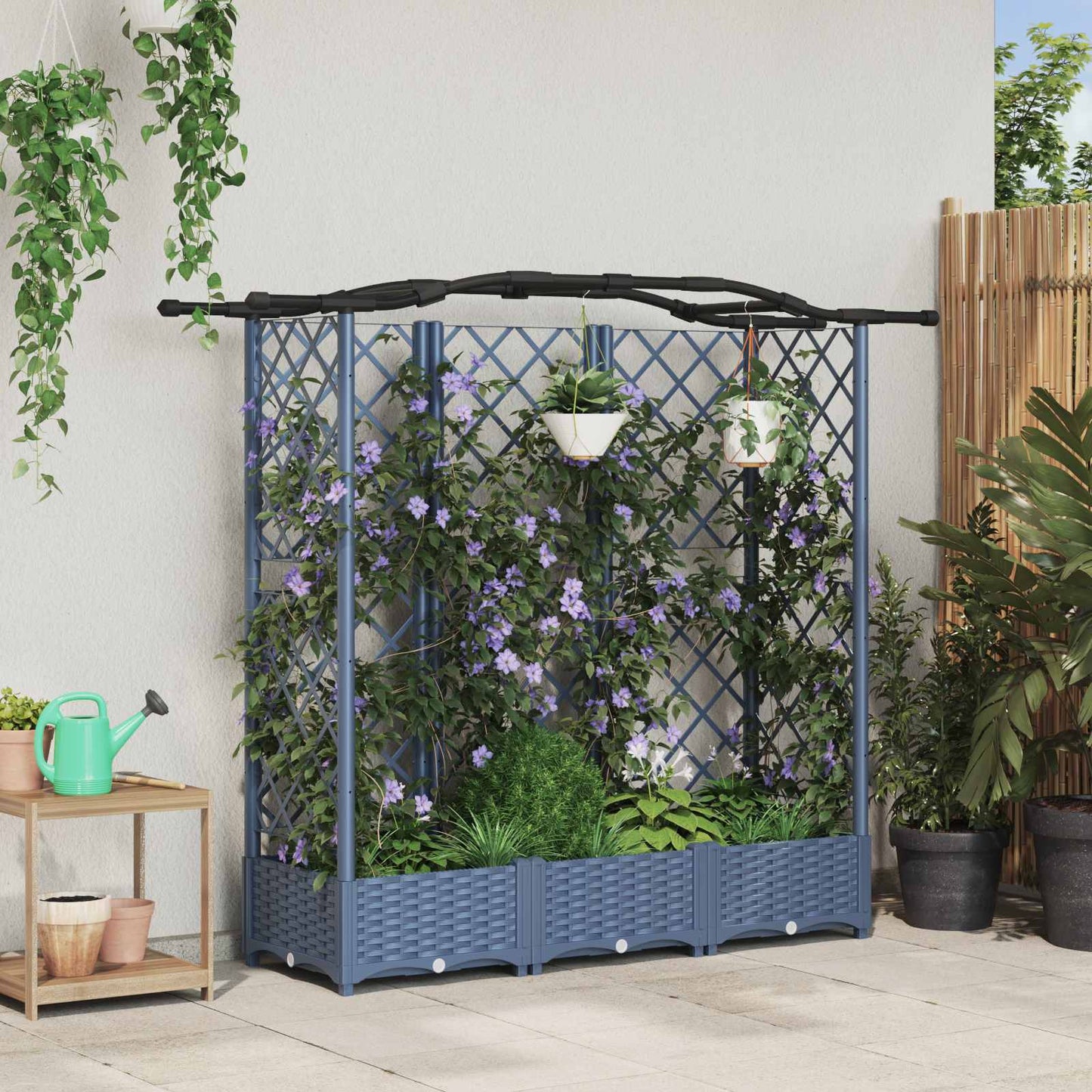 Raised Bed with Trellis and Roof Grey 163 x 40 x 126 cm PP
