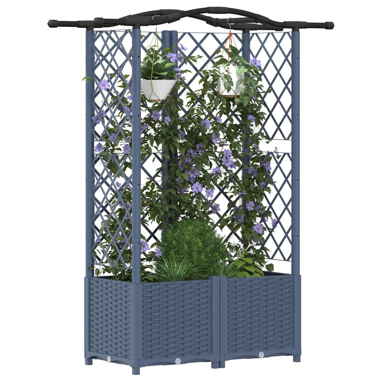 Raised Bed with Trellis and Roof Grey 122 x 40 x 141 cm PP