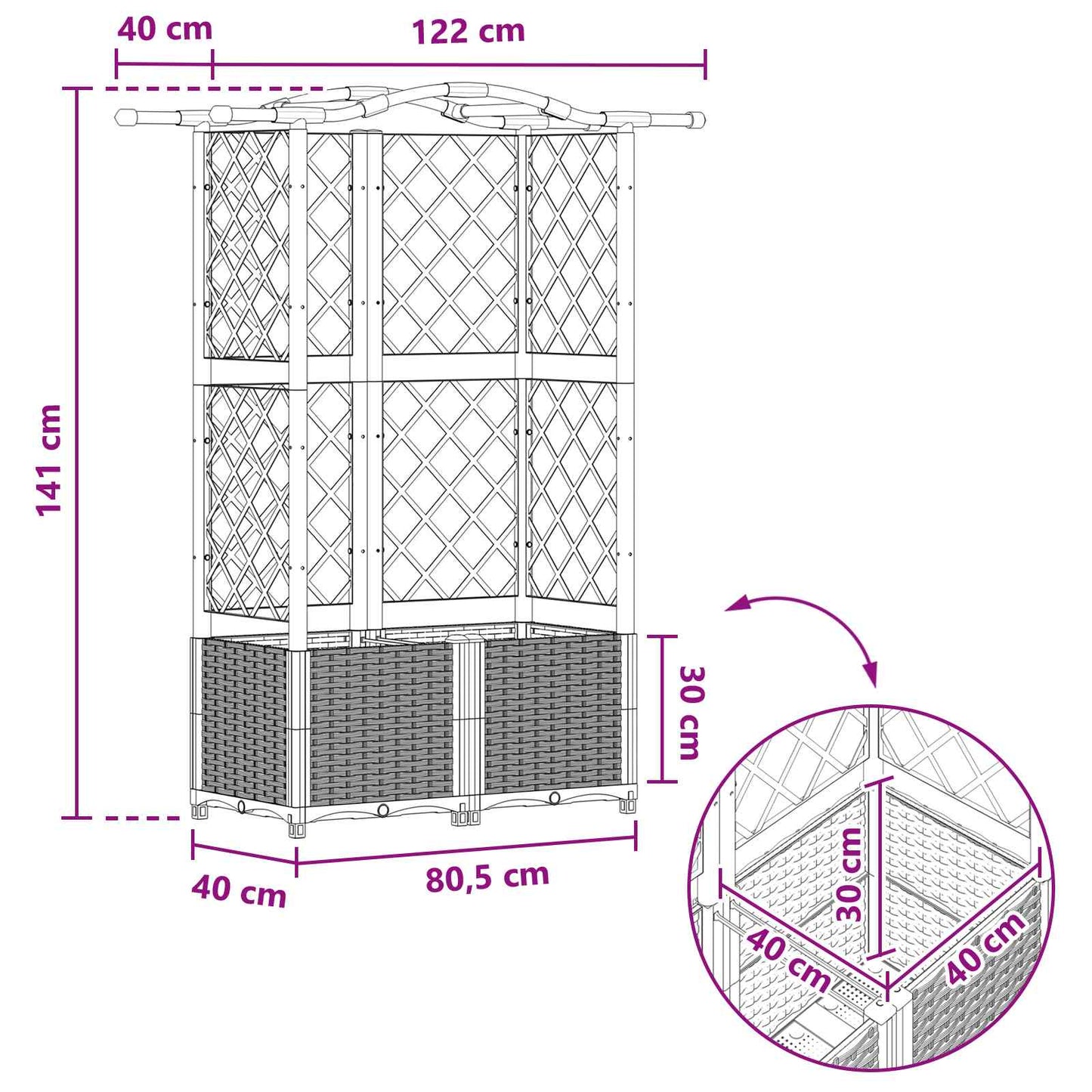 Raised Bed with Trellis and Roof Grey 122 x 40 x 141 cm PP