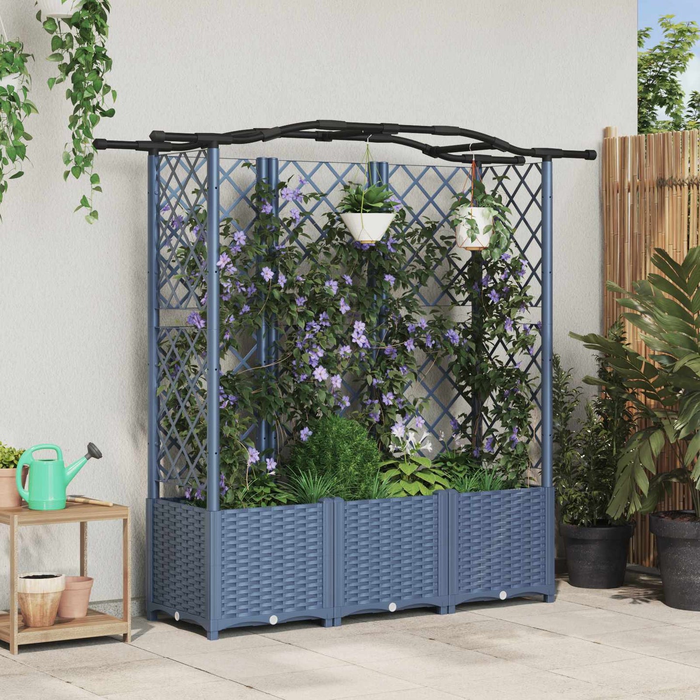 Raised Bed with Trellis and Roof Grey 163 x 40 x 141 cm PP