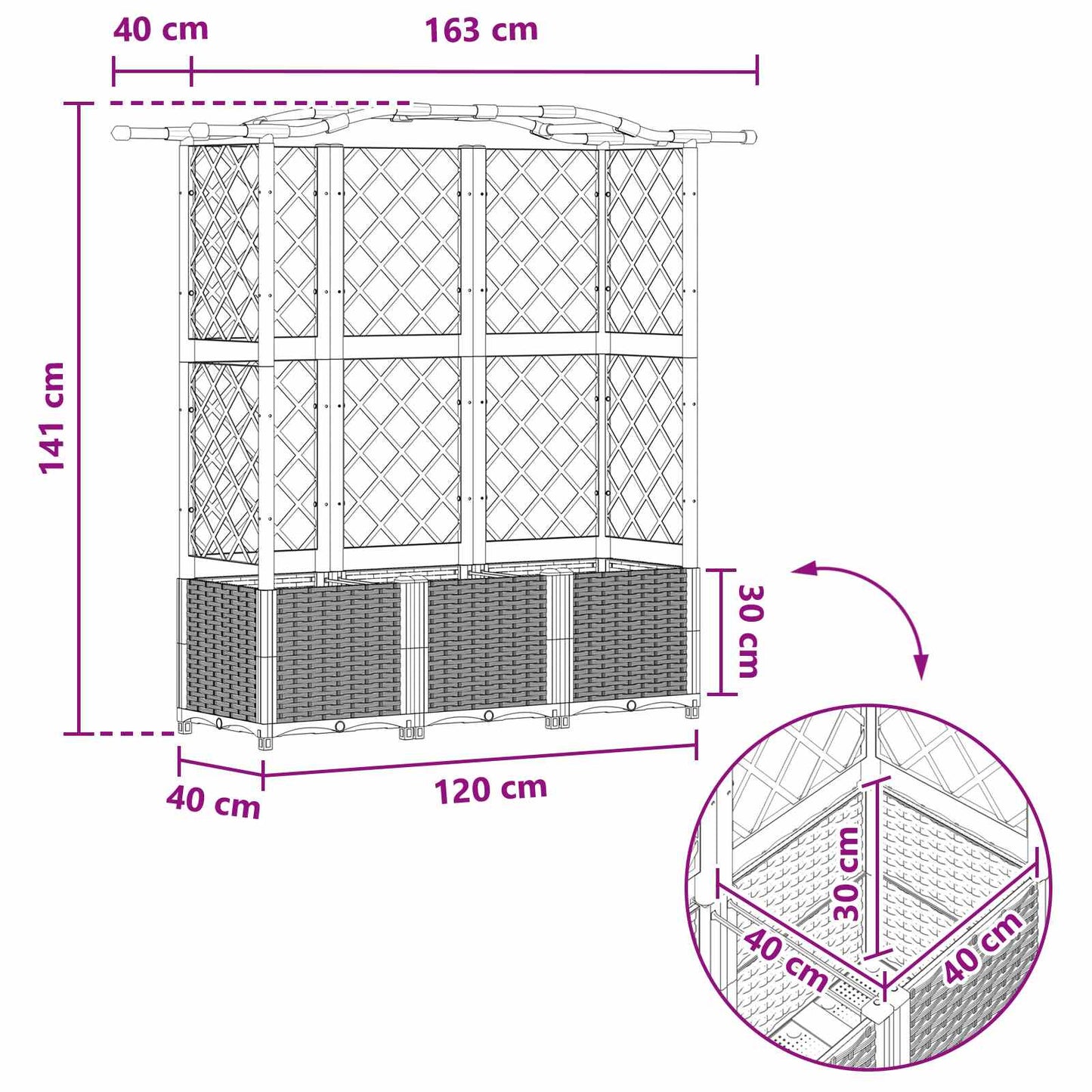 Raised Bed with Trellis and Roof Grey 163 x 40 x 141 cm PP