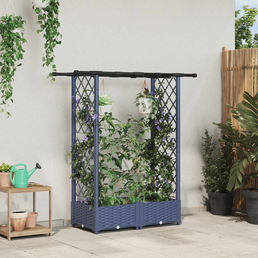 Raised Bed with Trellis and Roof Grey 122.5 x 40 x 121 cm PP