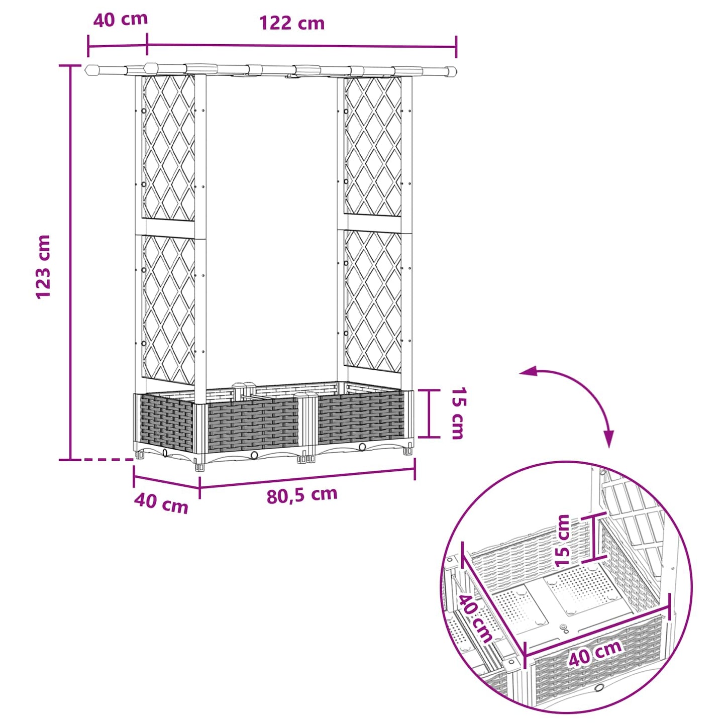 Raised Bed with Trellis and Roof Grey 122.5 x 40 x 123 cm PP