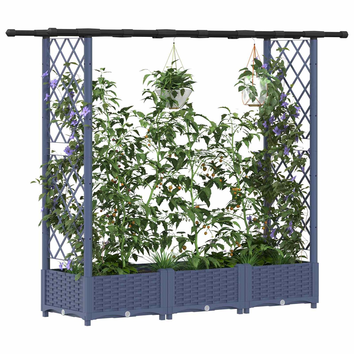 Raised Bed with Trellis and Roof Grey 164 x 40 x 123 cm PP