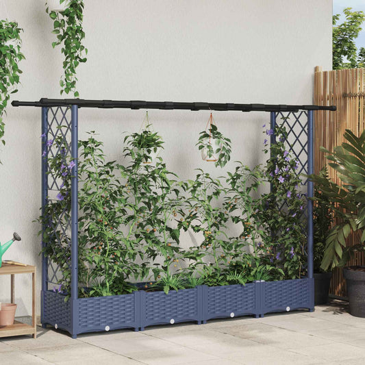 Raised Bed with Trellis and Roof Grey 203 x 40 x 121 cm PP