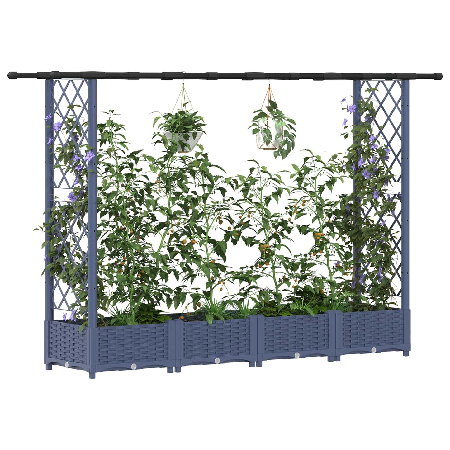 Raised Bed with Trellis and Roof Grey 203 x 40 x 123 cm PP