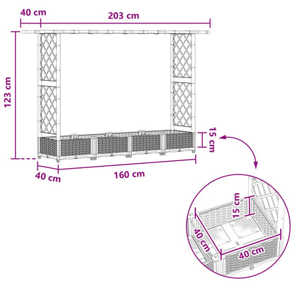 Raised Bed with Trellis and Roof Grey 203 x 40 x 123 cm PP