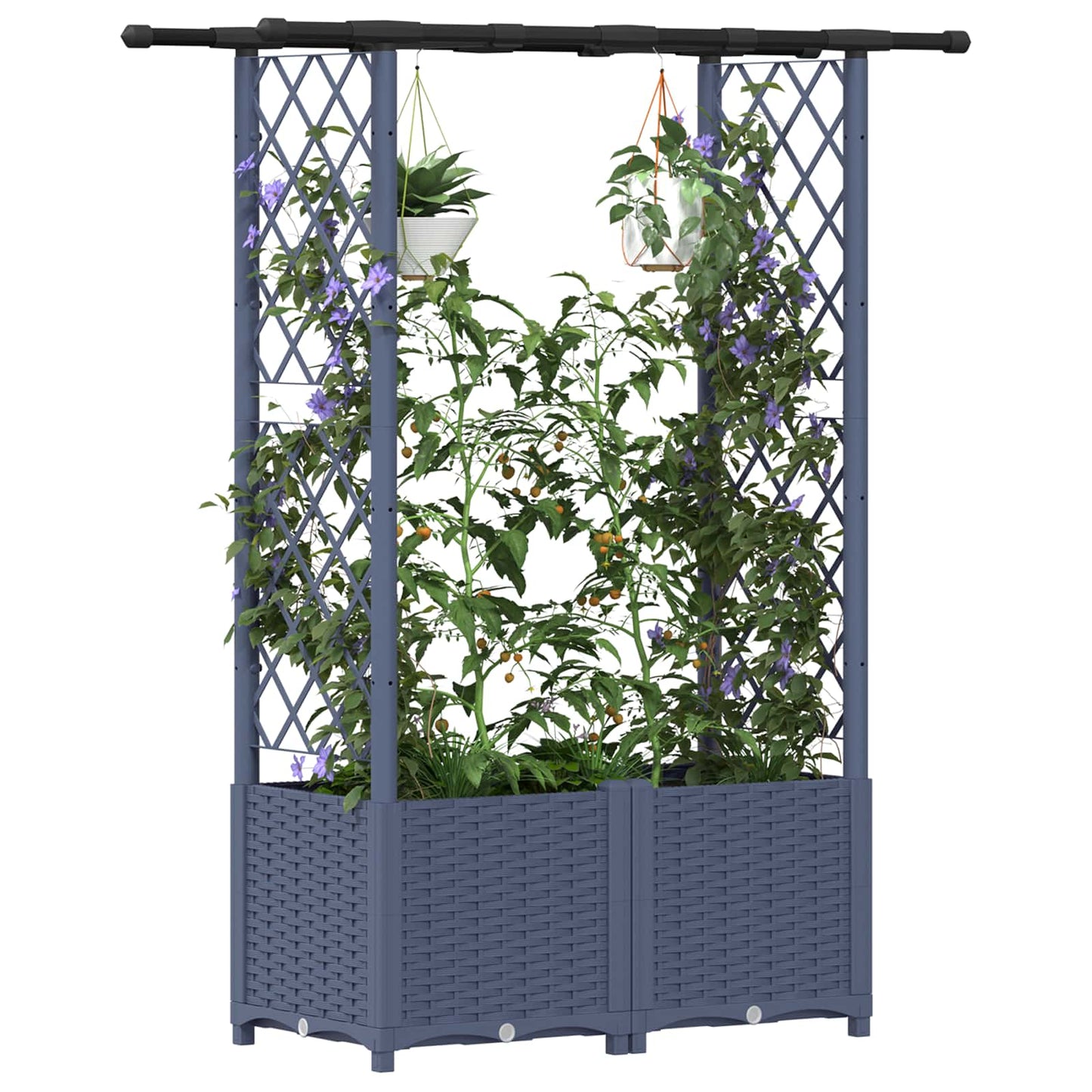 Raised Bed with Trellis and Roof Grey 124.5 x 40 x 138 cm PP