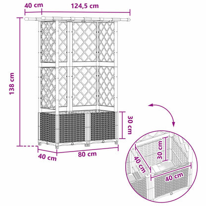 Raised Bed with Trellis and Roof Grey 124.5 x 40 x 138 cm PP