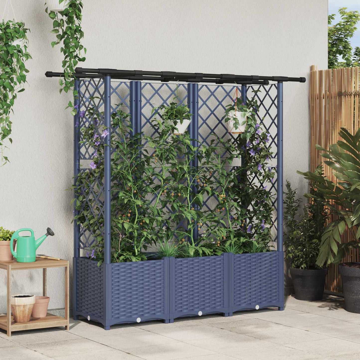 Raised Bed with Trellis and Roof Grey 162.5 x 40 x 138 cm PP