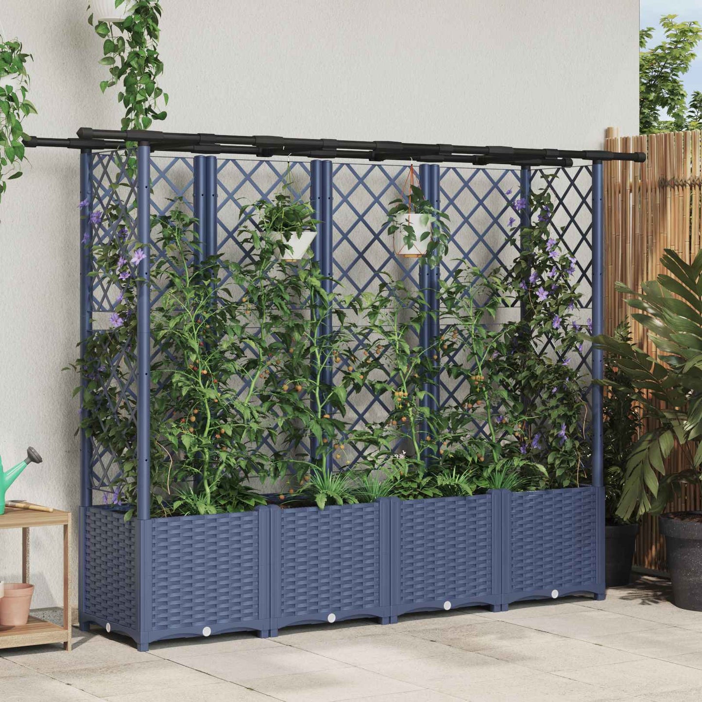 Raised Bed with Trellis and Roof Grey 203 x 40 x 138 cm PP