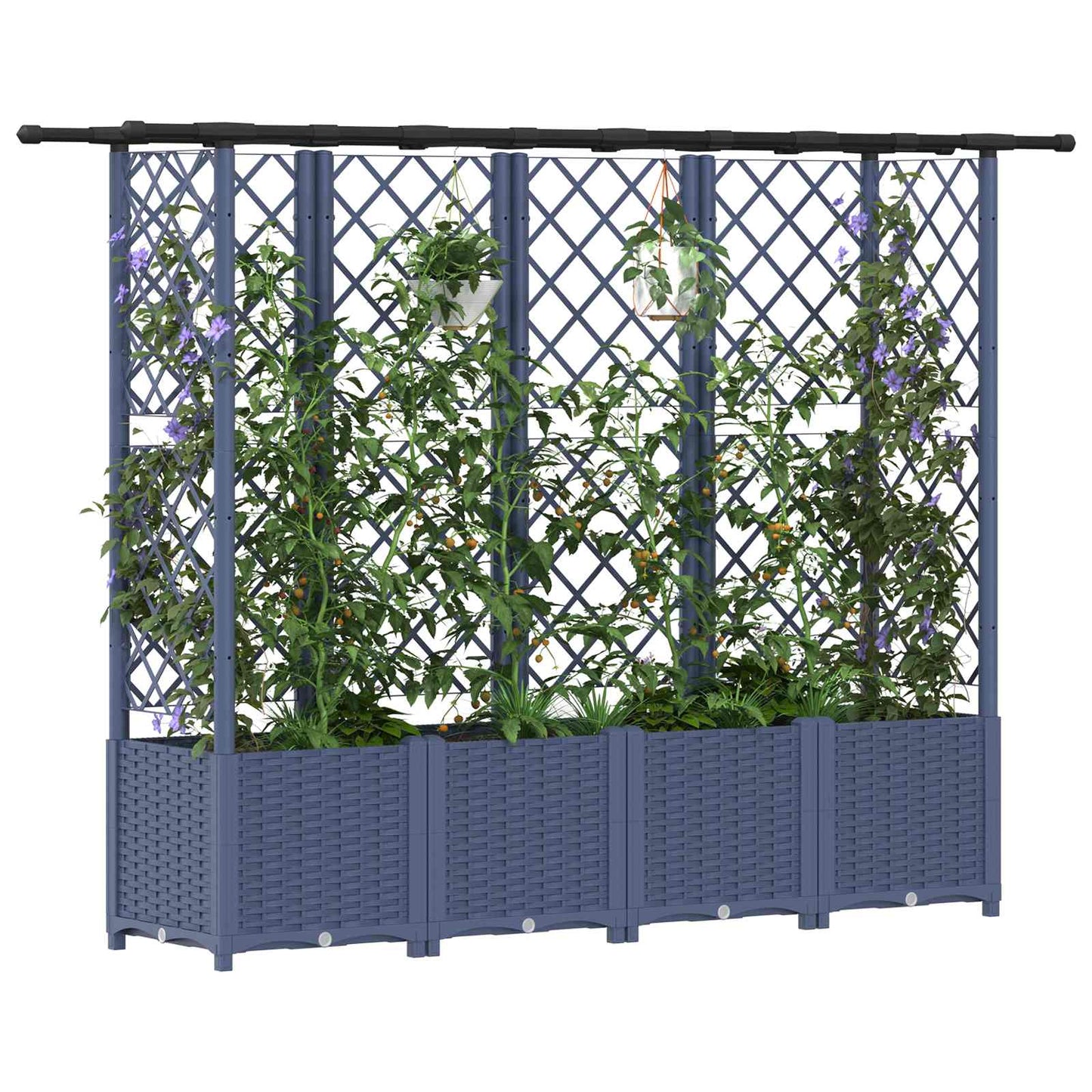 Raised Bed with Trellis and Roof Grey 203 x 40 x 138 cm PP
