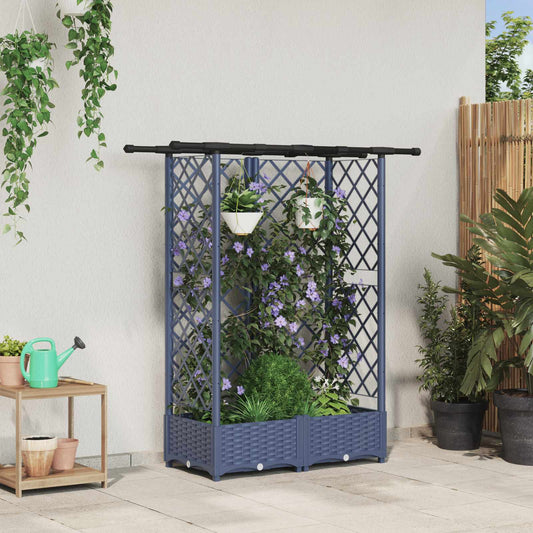 Raised Bed with Trellis and Roof Grey 124 x 40 x 121 cm PP