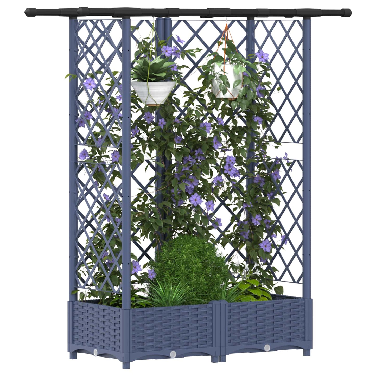 Raised Bed with Trellis and Roof Grey 124 x 40 x 123 cm PP