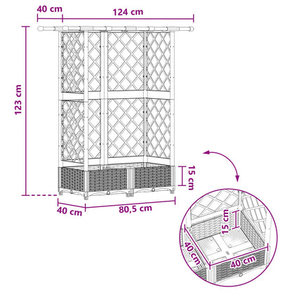Raised Bed with Trellis and Roof Grey 124 x 40 x 123 cm PP